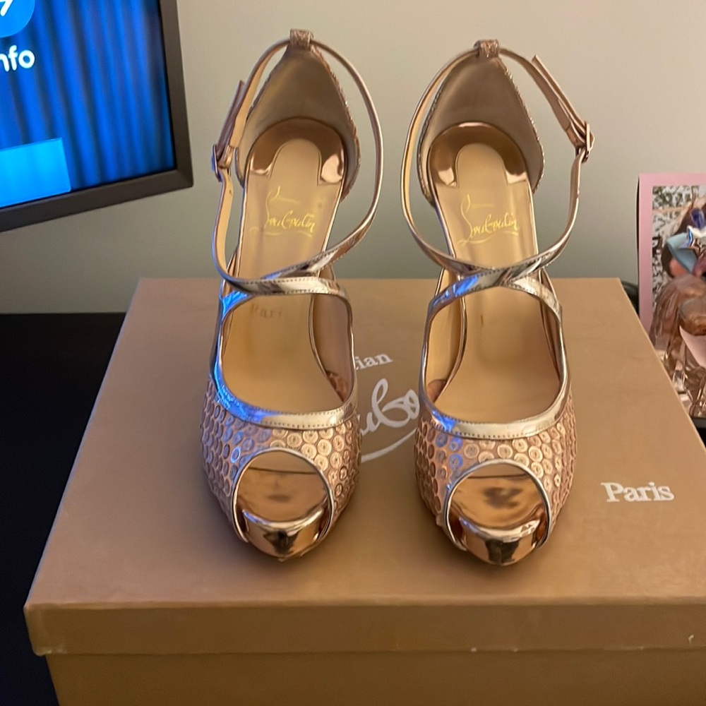 SOLD Christian Louboutin Rose Gold Mira Bella 120 37